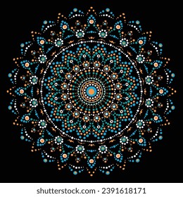 Dot mandala for acrylic painting. Spot painting point to point. Abstract design of mandala in dot paint style. Aboriginal australian ethnic round ornament.