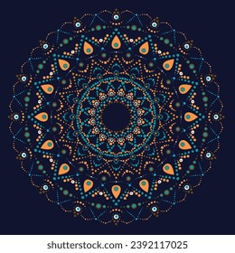 Dot mandala for acrylic painting. Spot painting point to point. Abstract design of mandala in dot paint style. Aboriginal australian ethnic round ornament.