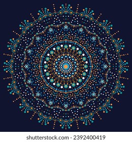 Dot mandala for acrylic painting. Spot painting point to point. Abstract design of mandala in dot paint style. Aboriginal australian ethnic round ornament.