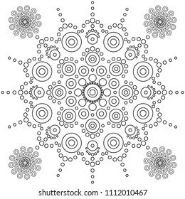 Dot mandala on white background. Round dotted outline design. Point to point black and white ornament. Folk dot art. Ethnic style. Vector