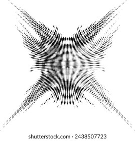 A dot mandala stretched across the four corners with lightening on the right side. Slight center bulge. For logo, trademark. Vector.