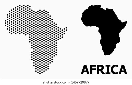 Dot map of Africa composition and solid illustration. Vector map of Africa composition of sphere pixels with hexagonal periodic array on a white background.