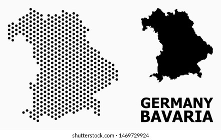 Dot map of Bavaria State composition and solid illustration. Vector map of Bavaria State composition of round elements with hexagonal periodic array on a white background.