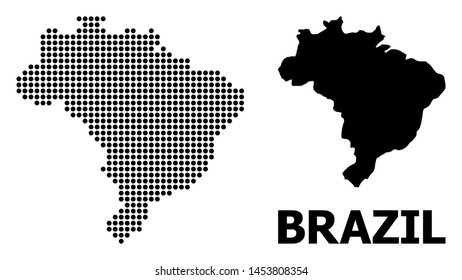 Dot map of Brazil composition and solid illustration. Vector map of Brazil composition of sphere pixels on a white background. Abstract flat geographic scheme for education purposes.
