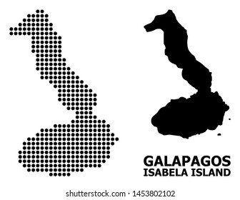 Dot map of Galapagos - Isabela Island composition and solid illustration. Vector map of Galapagos - Isabela Island composition of round spots on a white background.