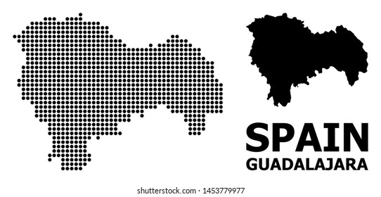 Dot map of Guadalajara Province composition and solid illustration. Vector map of Guadalajara Province composition of circle pixels on a white background.