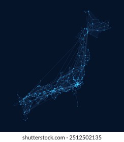 Un mapa de puntos de Honshu, el archipiélago japonés, que representa una red digital