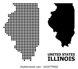 Dot map of Illinois State composition and solid illustration. Vector map of Illinois State composition of spheric points on a white background.