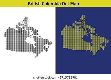 Mapa de pontos que ilustra a província de Colúmbia Britânica, no Canadá, isolada sobre um fundo transparente
