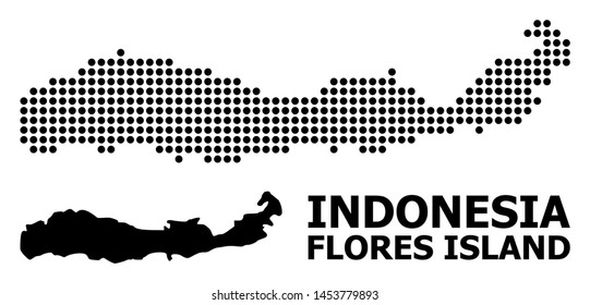 Dot map of Indonesia - Flores Island composition and solid illustration. Vector map of Indonesia - Flores Island composition of round points on a white background.