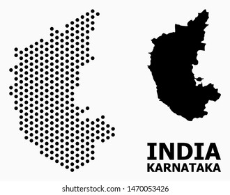 Dot map of Karnataka State composition and solid illustration. Vector map of Karnataka State composition of sphere spots with honeycomb periodic order on a white background.