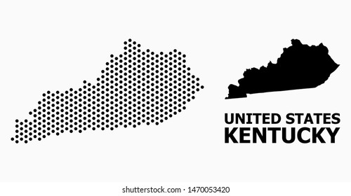 Dot map of Kentucky State composition and solid illustration. Vector map of Kentucky State composition of sphere points with hexagonal periodic pattern on a white background.