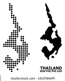 Dot map of Koh Phi Leh composition and solid illustration. Vector map of Koh Phi Leh composition of circle dots on a white background. Abstract flat geographic plan for educational purposes.