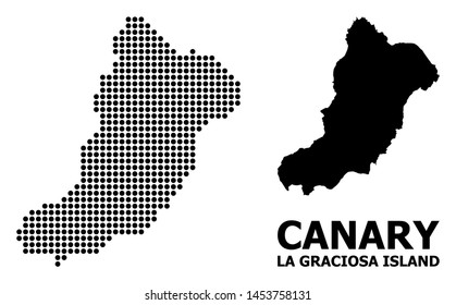 Dot map of La Graciosa Island composition and solid illustration. Vector map of La Graciosa Island composition of sphere pixels on a white background.