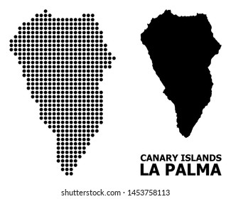 Dot map of La Palma Island composition and solid illustration. Vector map of La Palma Island composition of circle dots on a white background. Abstract flat territorial plan for educational purposes.