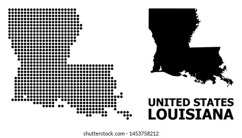 Dot map of Louisiana State composition and solid illustration. Vector map of Louisiana State composition of round pixels on a white background.
