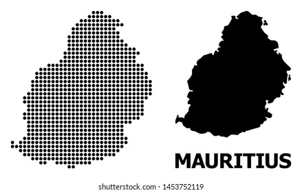 Dot map of Mauritius Island composition and solid illustration. Vector map of Mauritius Island composition of sphere items on a white background.