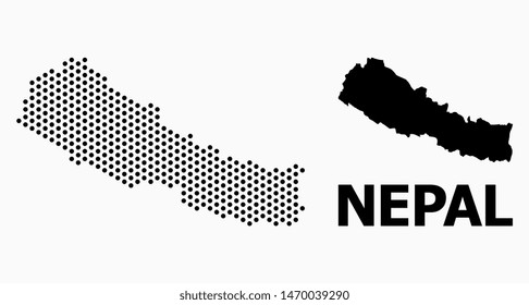 Dot map of Nepal composition and solid illustration. Vector map of Nepal composition of round dots with honeycomb periodic array on a white background.