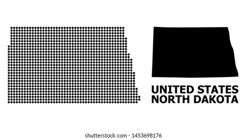 Dot map of North Dakota State composition and solid illustration. Vector map of North Dakota State composition of circle elements on a white background.