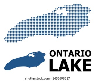 Dot map of Ontario Lake composition and solid illustration. Vector map of Ontario Lake composition of sphere spots on a white background. Abstract flat territory scheme for educational purposes.