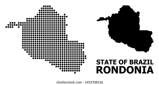 Dot map of Rondonia State composition and solid illustration. Vector map of Rondonia State composition of spheric points on a white background. Abstract flat geographic scheme for education templates.