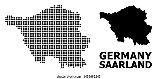 Dot map of Saarland State composition and solid illustration. Vector map of Saarland State composition of sphere dots on a white background.