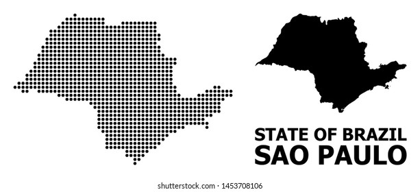 Dot map of Sao Paulo State composition and solid illustration. Vector map of Sao Paulo State composition of spheric items on a white background. Abstract flat geographic scheme for political purposes.