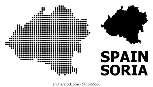 Dot map of Soria Province composition and solid illustration. Vector map of Soria Province composition of sphere items on a white background. Abstract flat territory scheme for educational purposes.
