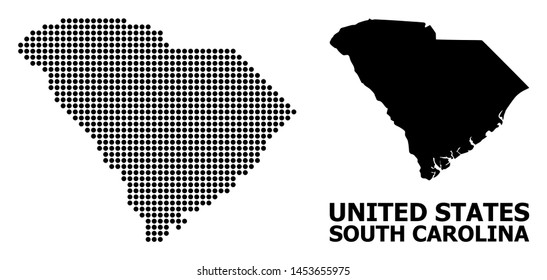 Dot map of South Carolina State collage and solid illustration. Vector map of South Carolina State combination of circle spots on a white background.