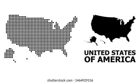 Dot map of USA territories composition and solid illustration. Vector map of USA territories combination of sphere dots on a white background. Abstract flat territory scheme for educational templates.