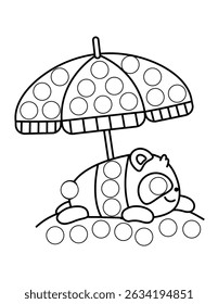 Dot markers pages with animal, vector outline illustration.