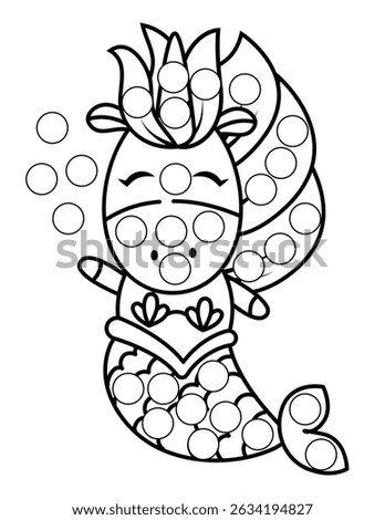Dot markers pages with animal, vector outline illustration.