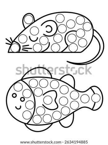 Dot markers pages with animal, vector outline illustration.