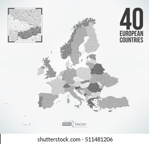 Dot Matrix Vector Europe Map - 40 European Countries - Detailed EPS10 vector - Organized layers