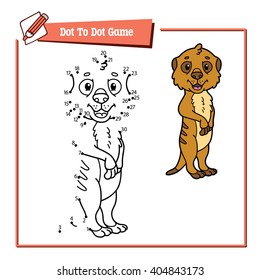 dot to dot meerkat educational kid game. Vector illustration of dot to dot kid puzzle with happy cartoon meerkat for children