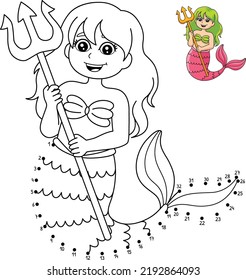 Dot to Dot Mermaid Holding Trident Coloring Page