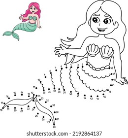 Dot to Dot Mermaid Sitting In A Shell Coloring