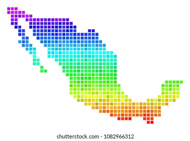 Dot Mexico map. Vector geographic scheme using impressive rainbow color hues with vertical gradient. Bright vector pattern of Mexico map made of rectangle particles.