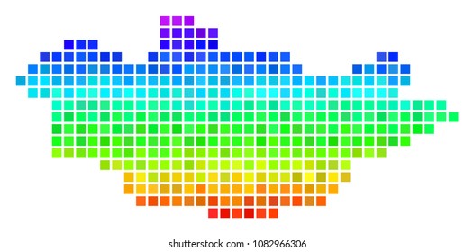 Dot Mongolia map. Vector territory map drawn with impressive spectral color hues with vertical gradient. Color vector collage of Mongolia map combined of square cells.