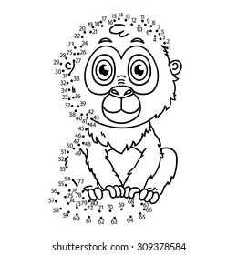 dot to dot monkey game. Vector illustration of dot to dot puzzle with happy cartoon monkey for children
