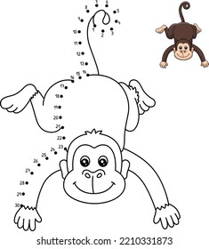 Dot to Dot Monkey Isolated Coloring Page for Kids