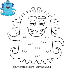 Dot to Dot Monster With Fins Isolated Coloring 