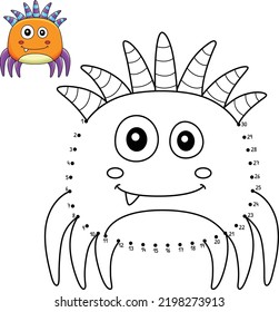 Dot to Dot Monster Spider Isolated Coloring Page