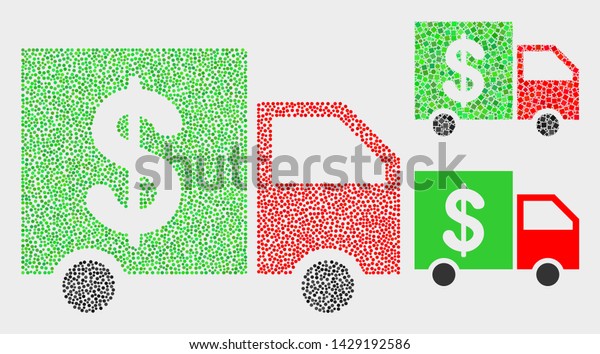 Dot and mosaic banking delivery icons.\
Vector icon of banking delivery created of scattered round points.\
Other pictogram is created from square\
dots.