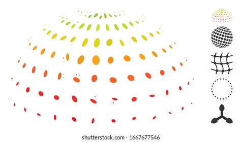 Dot Mosaic based on abstract dotted semi-sphere. Mosaic vector abstract dotted semi-sphere is formed with randomized ellipse elements. Bonus icons are added.