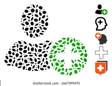 Dot Mosaic based on add user. Mosaic vector add user is designed with randomized oval elements. Bonus icons are added.