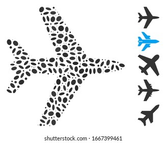 Dot Mosaic based on aircraft. Mosaic vector aircraft is composed with random elliptic elements. Bonus icons are added.