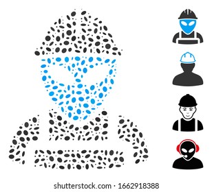 Dot Mosaic based on alien worker. Mosaic vector alien worker is designed with randomized oval dots.