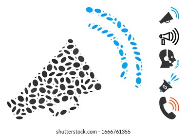 Dot Mosaic based on announce horn. Mosaic vector announce horn is created with random elliptic spots. Bonus icons are added.