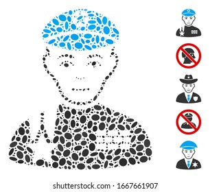 Dot Mosaic based on army general. Mosaic vector army general is designed with random elliptic dots. Bonus icons are added.